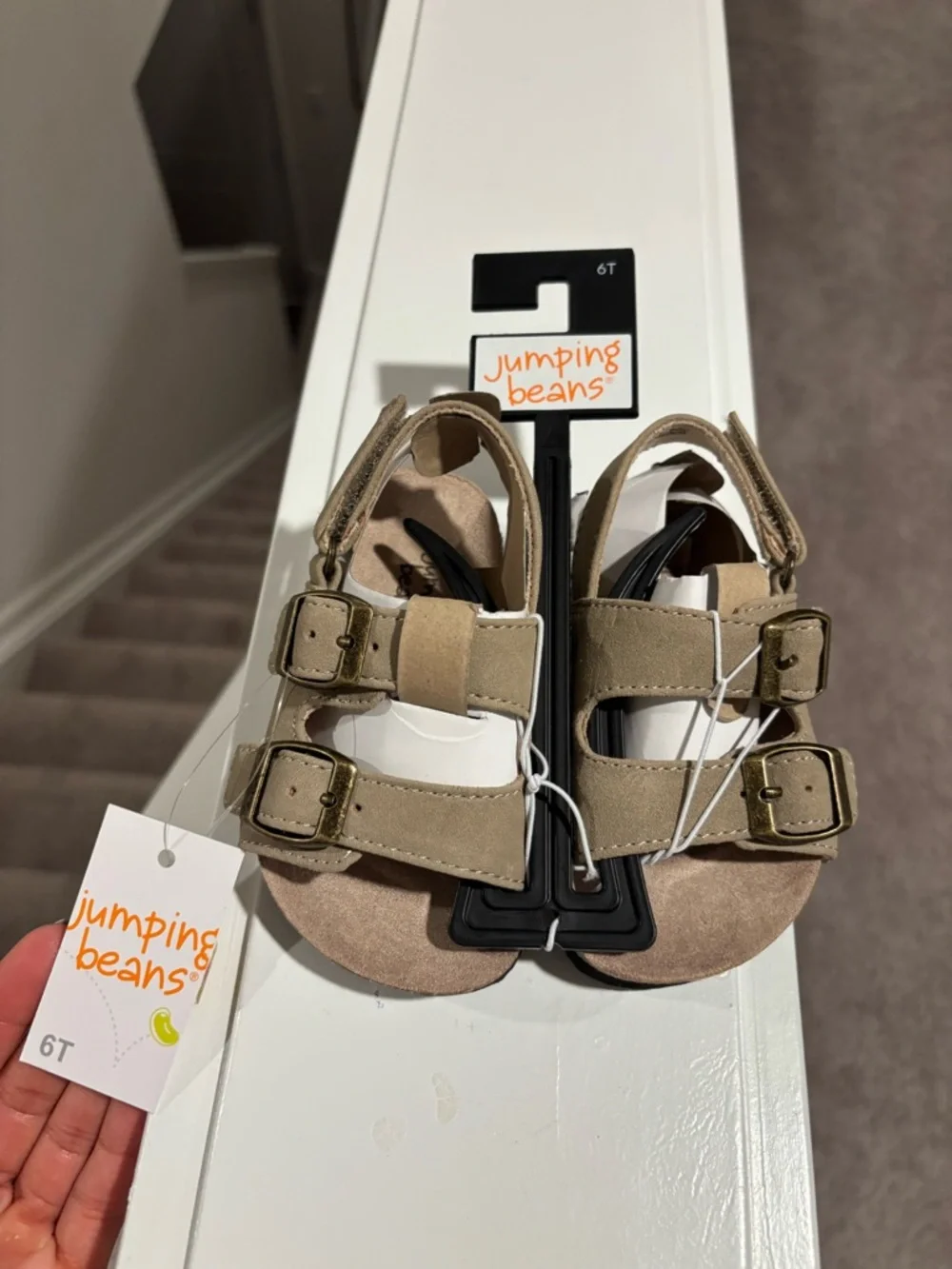 NWT Jumping Beans Kids Tan Double-Buckle Velcro Sandals